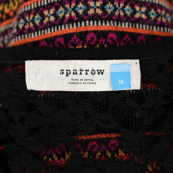 Sparrow Sweater Dress Womens Medium Black Orange Stripe Knit Lace Anthropologie - Picture 3 of 14